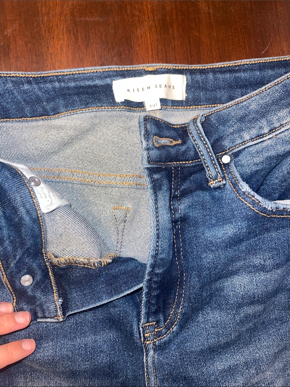 Dark Blue Distressed Wide-Leg Jeans - Picture 3 of 3